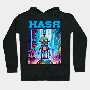 Cyberpunk Robot with Cyberpunk Building View Hoodie